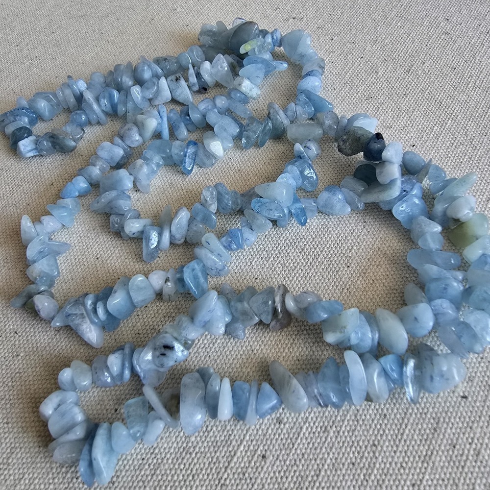 36" Aquamarine Chip Bead Necklace – Natural Blue Gemstone Strand - Picture 7 of 10